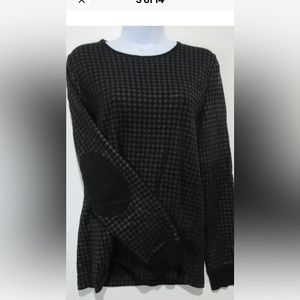 LRL Ralph Lauren ELBOW PATCH Long Sleeve Knit Tee Houndstooth Top Black Size 1X